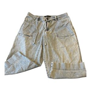 Riveted by Lee Women Casual Light Blue Drawstring Denim Pants Size 14 Petite